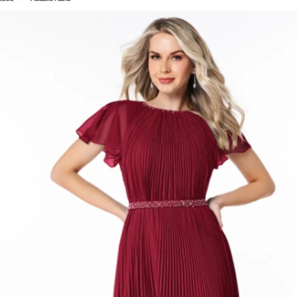 Azazie Dresses & Skirts - Azazie Kara A-Line Pleated Chiffon Floor-Length Dress in Burgundy WORN ONCE